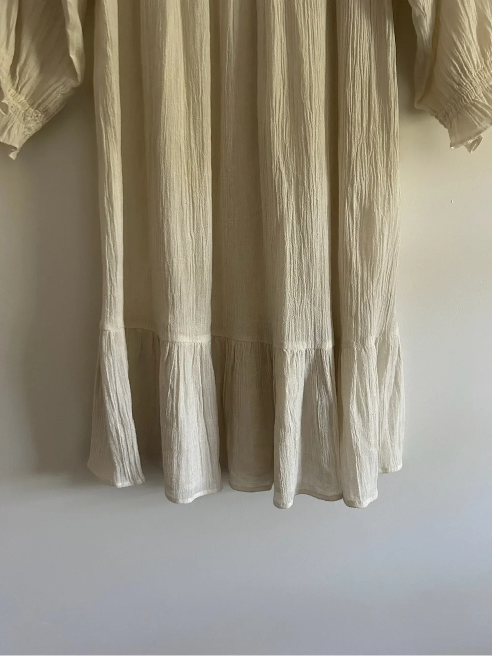 Antik Batik Cream Cotton Crepe Crochet Openwork Boho Prairie Dress XS Sheer